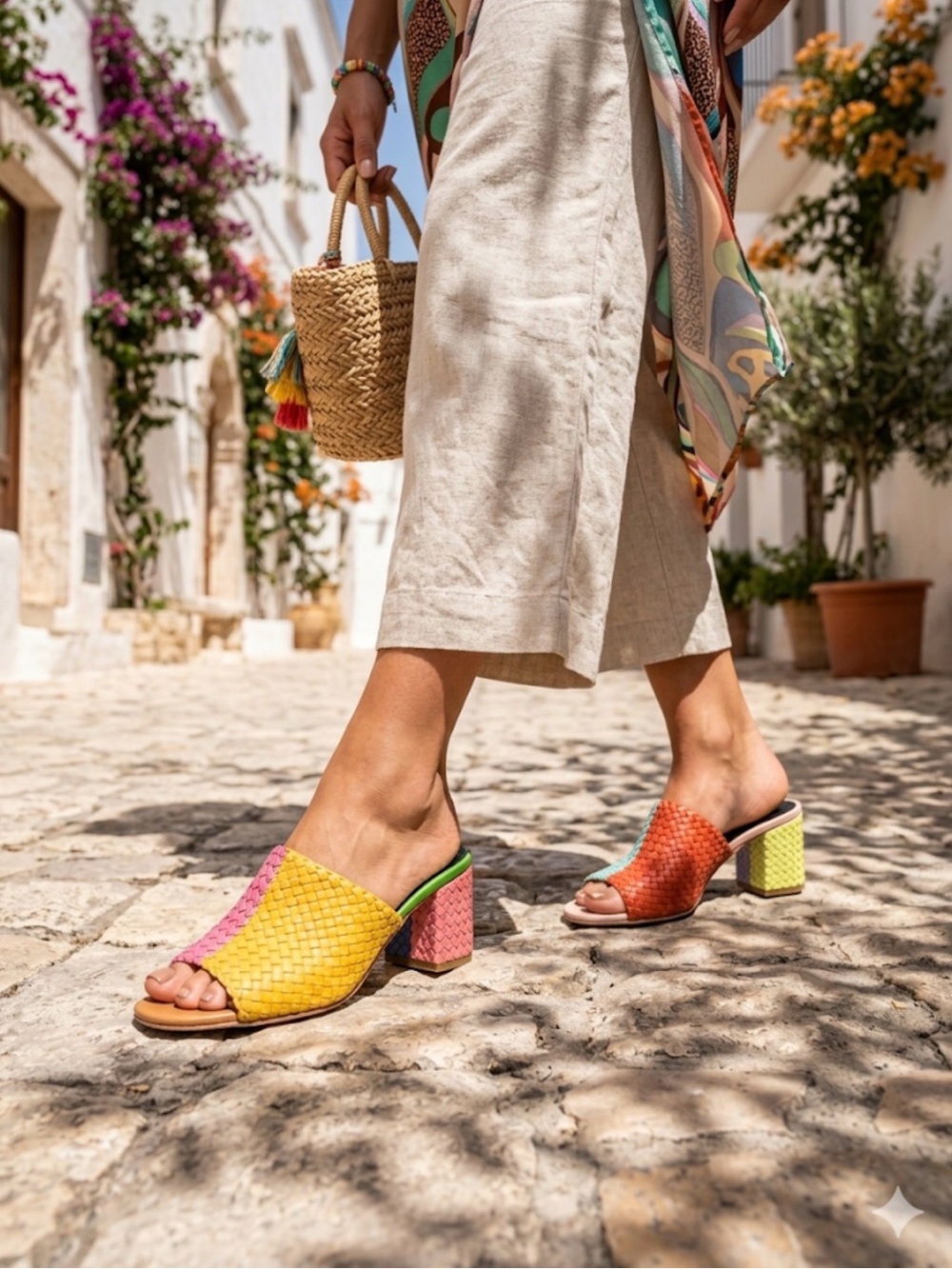 Charlotte Stone Lenu Colorful Woven Mules size 10